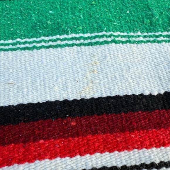 Vintage Mexican Aztec Warrior Woven Wool Serape Rug Tapestry Blanket 82x44 - Picture 6 of 11